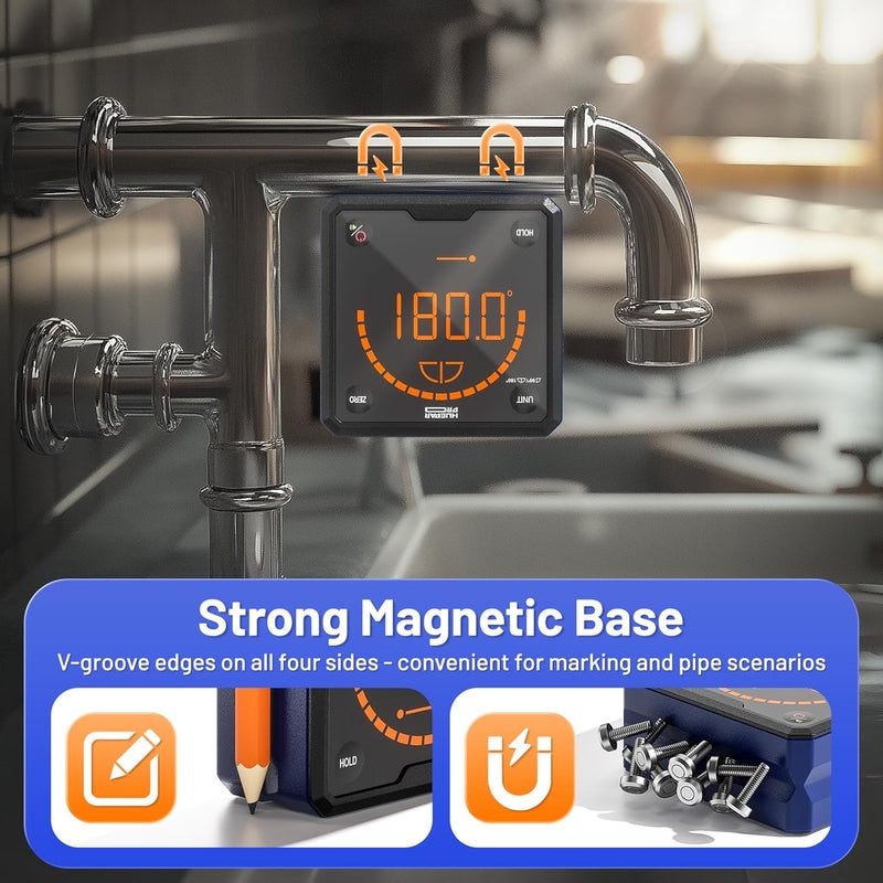 Huepar Pro Digital Angle Gauge Angle Finder Level with V-Groove Magnetic Base&Backlit LCD Angle Ruler Electronic Table Saw Bevel Gauge Protractor Inclinometer for Construction, Woodworking, Machinery - Image 5